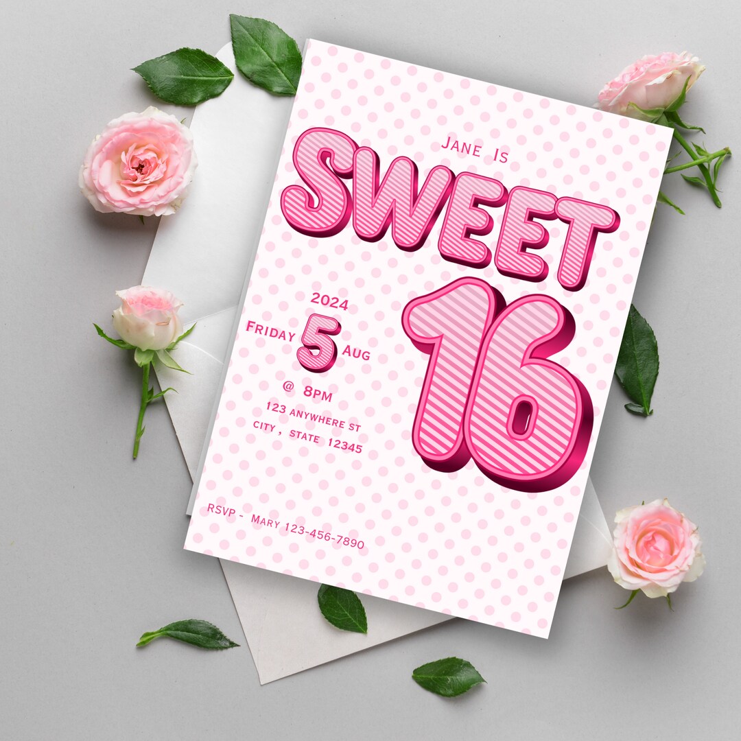 Sweet 16 Birthday Party Personalized Invitation and Party Printable Decorations Deluxe Set, Digital Download | MakerPlace by Michaels sweet-16-birthday-party-personalized-invitation-and-party-printable-decorations-deluxe-set-digital-download-makerplace-by-michaels